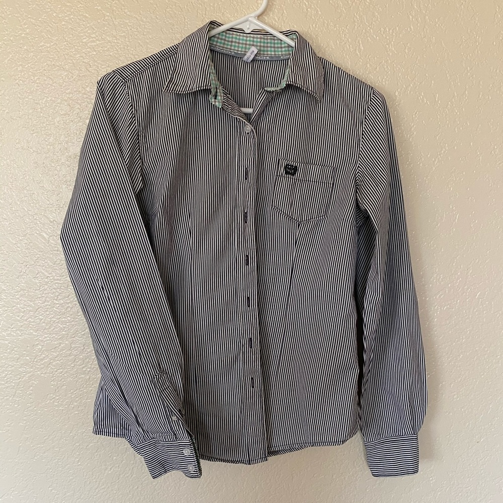 Pinstripe Women’s Cinch Button Down